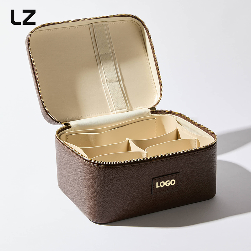 LZ Waterproof PU Travel Vanity Case Portable Cosmetic Box Organizer For Toiletries Storage Multiple Use Zipper Closure