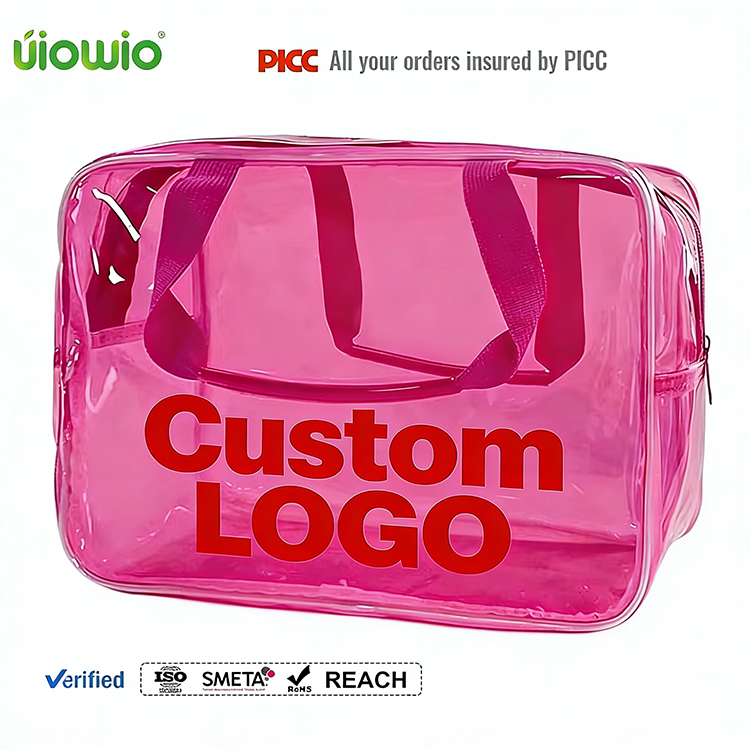 UIOWIO Wholesale Custom Size Logo Transparent PVC Travel Organizer Clear Clear Makeup Bag For Women