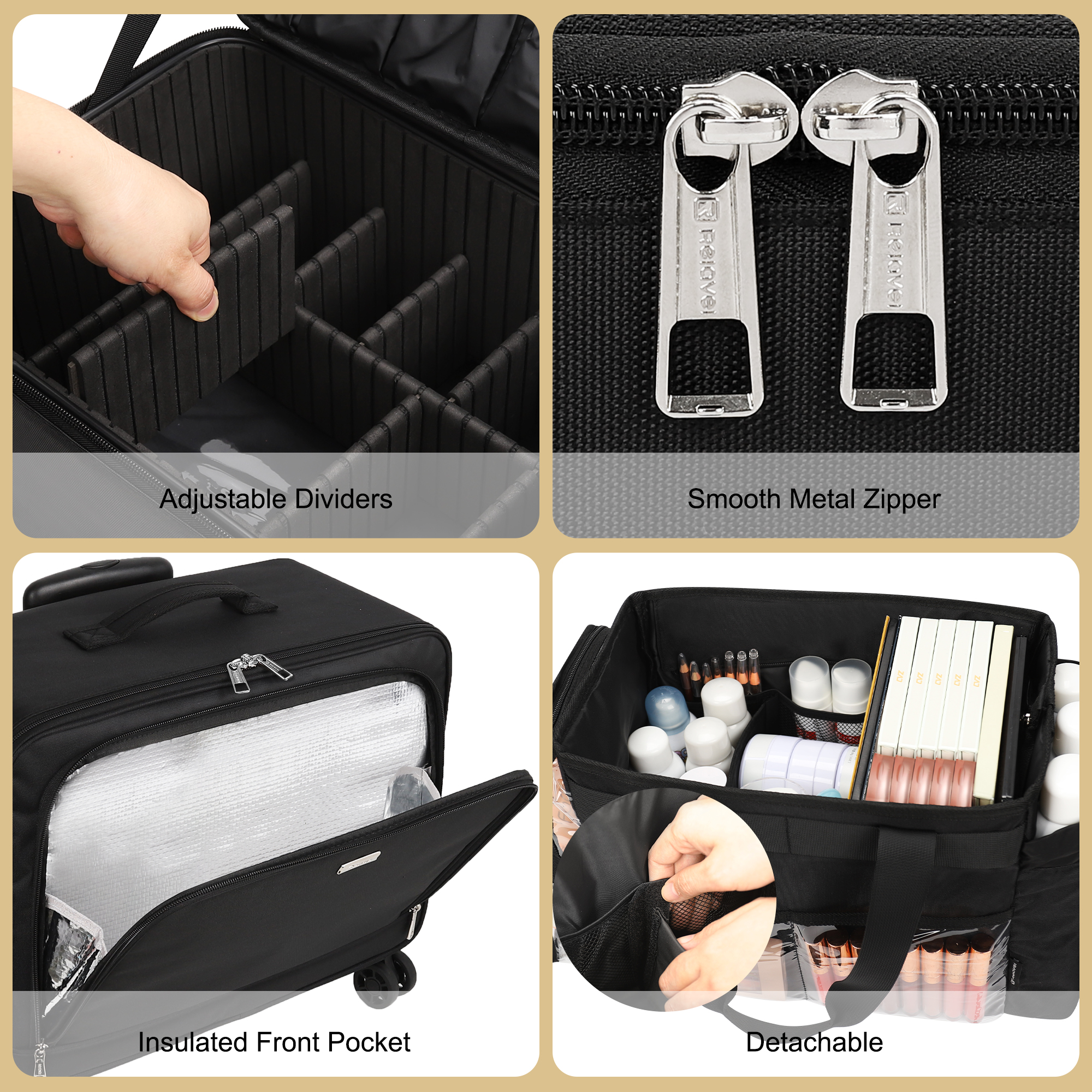 The Relevel Large-capacity Trolley Makeup case Comes with One Large Transparent Makeup Bag and Six Small Makeup Pouches.
