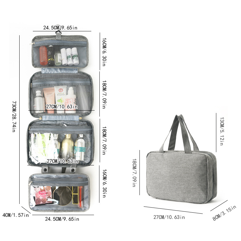 Portable Waterproof Folding Makeup Bag with Hanging Hook Bathroom Wash Bag Travel Cosmetic Bag