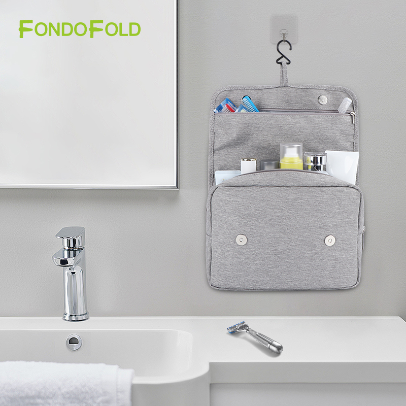 Fondofold CK0282-GY Light Gray Premium Quality Toiletry Bag Hanging Bathroom Travel Makeup Bag with Fashionable Zipper Closure