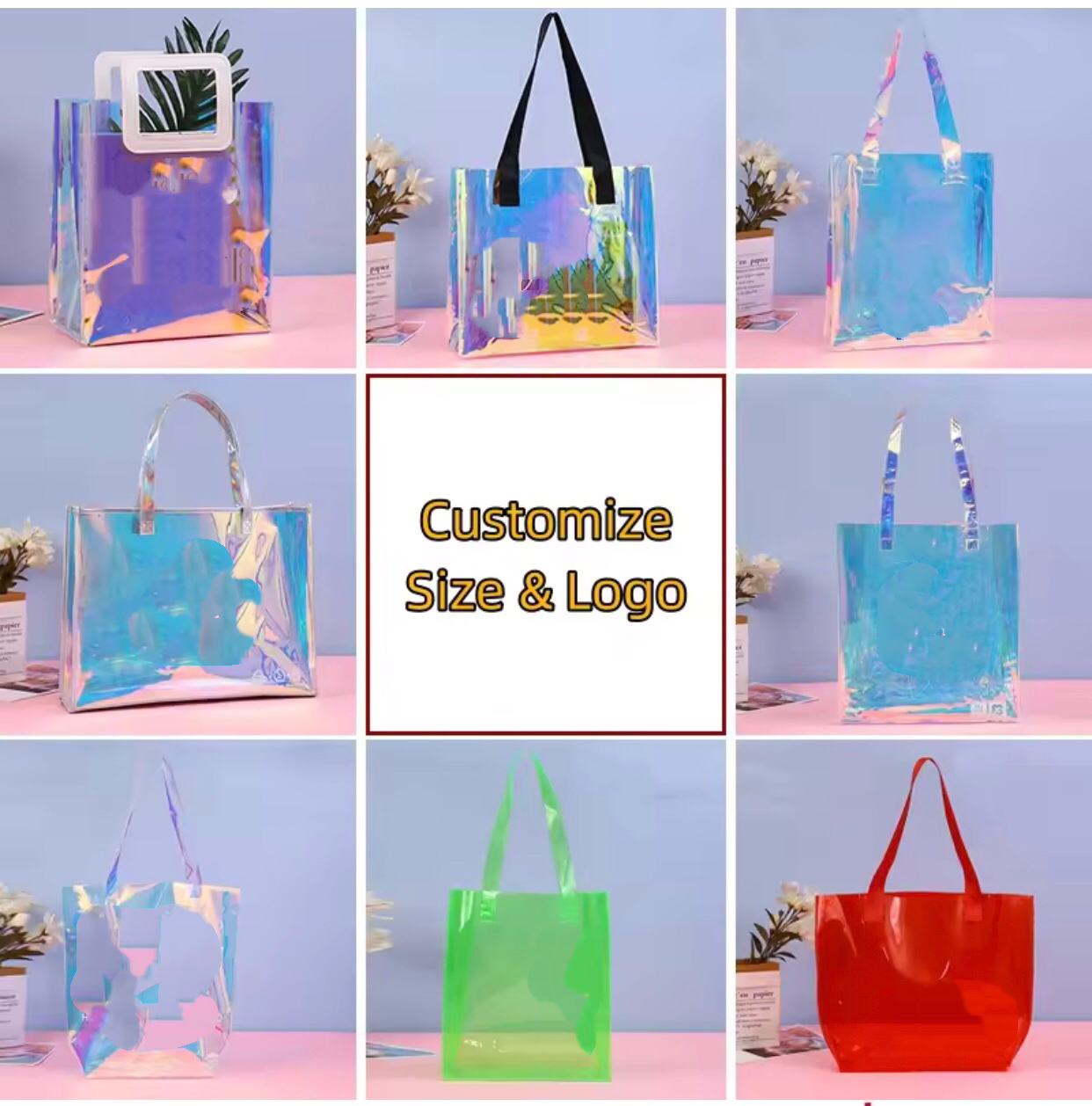 Personalized Oem Pvc Tpu Holographic Glitter Waterproof Zipper Makeup Pouch Professional Travel Cosmetic Toiletry Wash Bag