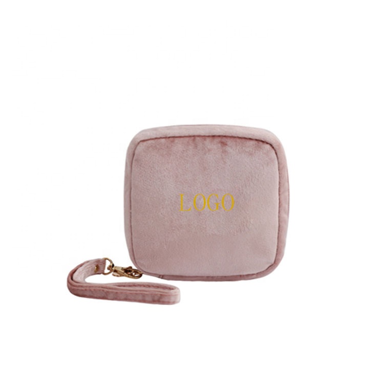 Mini Red Private Label Velvet Makeup Bag With Handle, Iso Certificate Small Professional Lipstick Makeup Waist Bag*