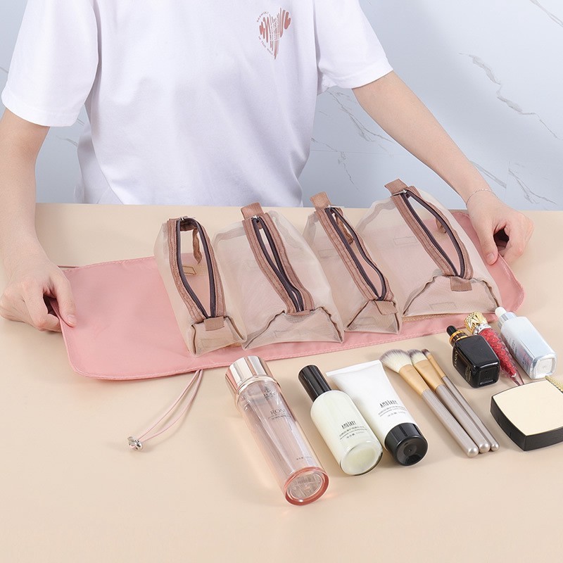 Tomic Hot-selling Convenient Portable Lightweight 4-in-1 Foldable Oxford Cloth Makeup Bag for Women Travel Toiletry Hanging