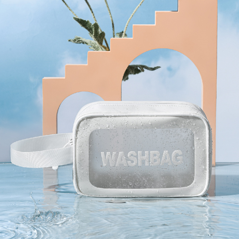 Custom PU Clear Large Biodegradable Ziplock Pouch Fashion Style Logo Printing PVC Cosmetic Makeup Bags With Hanging Feature