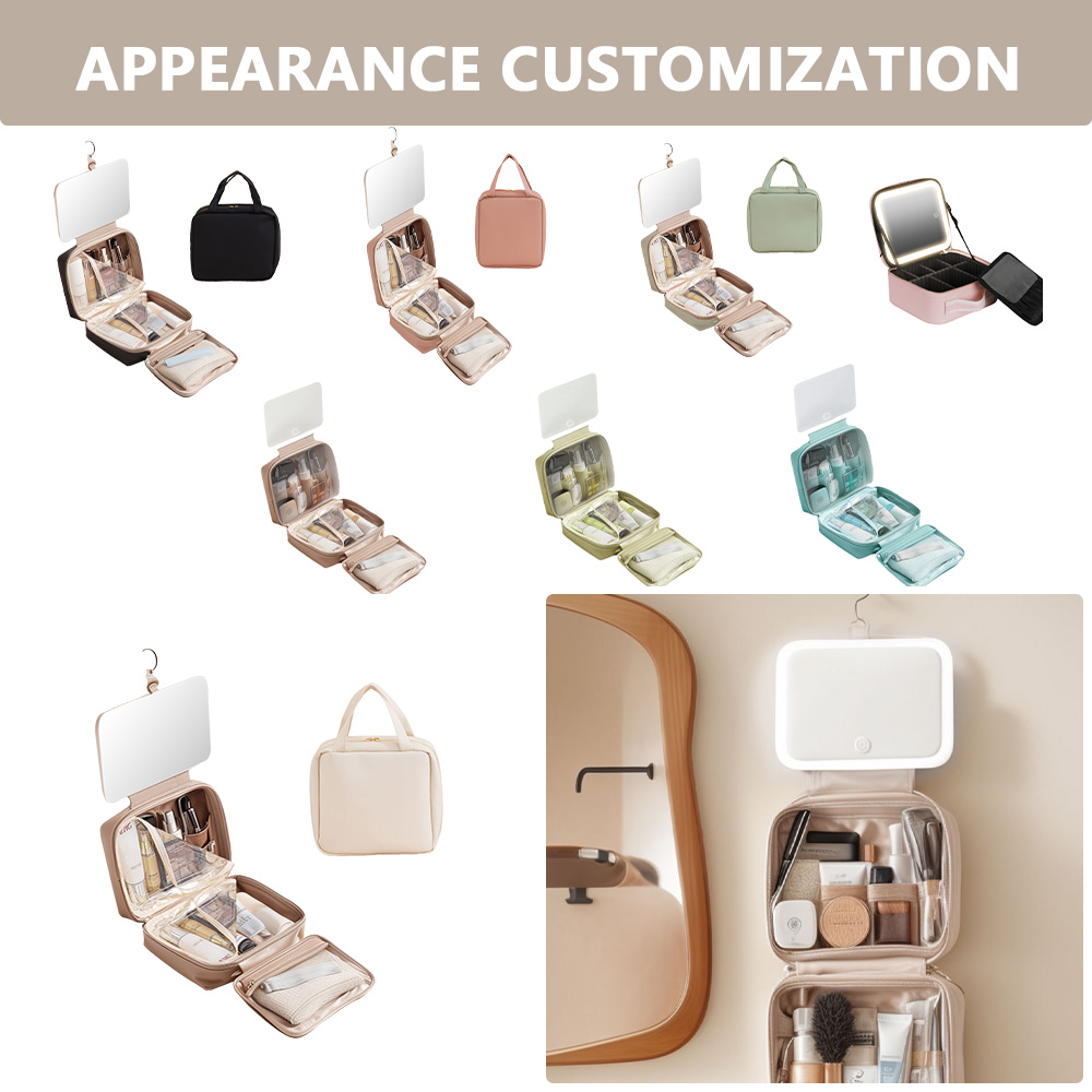 Portable Hanging LED Travel Makeup Bag Waterproof Cosmetic Organizer with Mirror for Toiletries