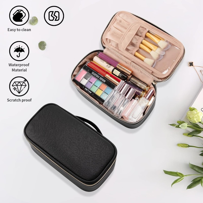 Portable Cute Travel Makeup Bag for Women and Girls Makeup Brush Organizer Cosmetics Pouch Bags-Black