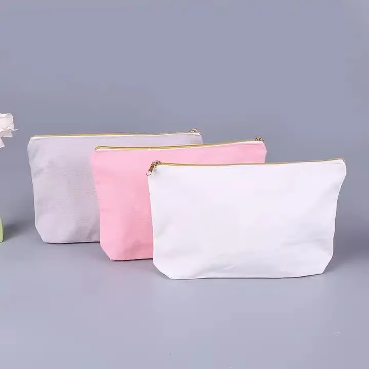 Custom Long Plain Eco-Friendly Reusable Washable Small Cotton Canvas Travel Cosmetic Bag With Logo Printed