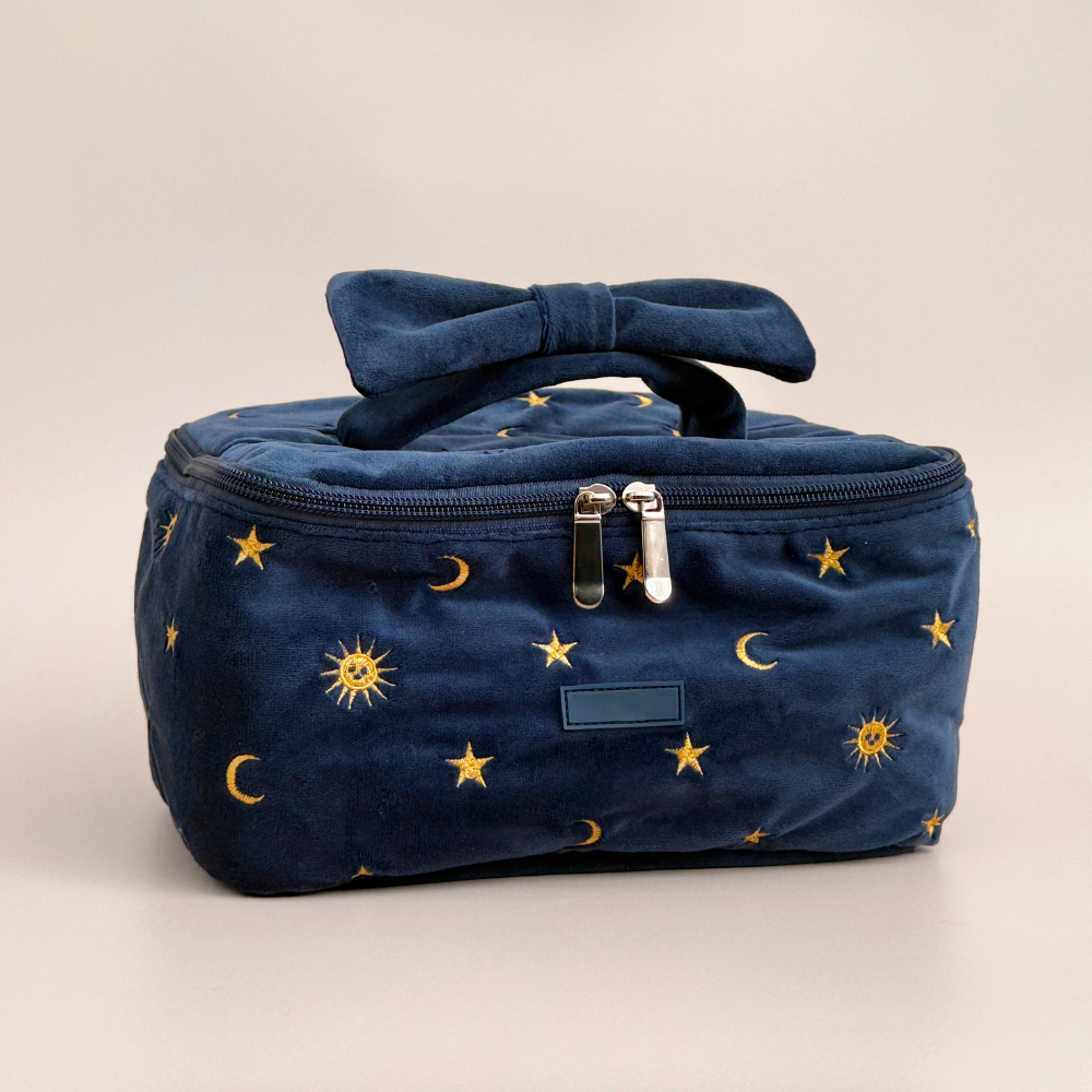 New Fashion Embroidery Star Velvet Cosmetic Bag Large Capacity Celestial Travel Vanity Case with Handle
