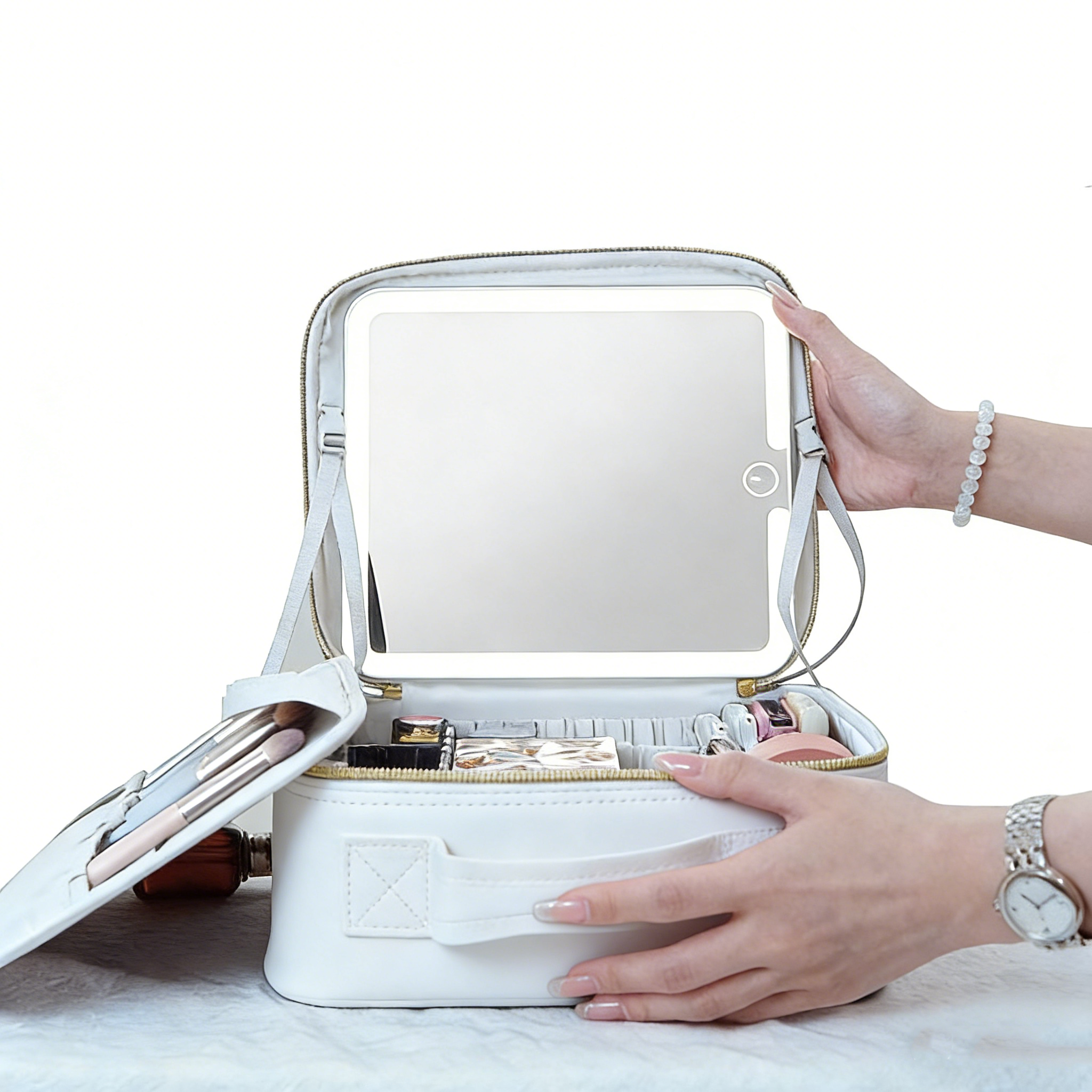 Portable LED Desktop Mirror Makeup Case With Personalized Foldable Design Large Capacity Makeup Storage Bag Essential For Beauty