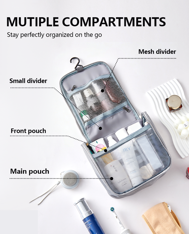 Customized Logo Toiletry Bag Portable Water-Resistant Hanging Large Capacity Polyester Travel Cosmetic Bags