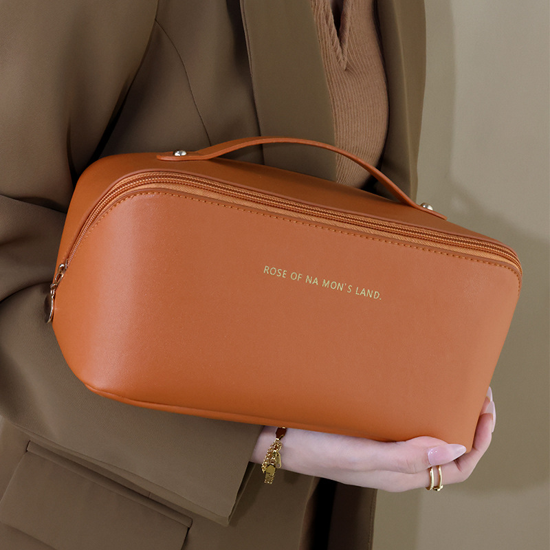 HANFEIZI Pu Leather Waterproof Cosmetic Bags Portable Makeup Bag Zipper Toiletry Bag