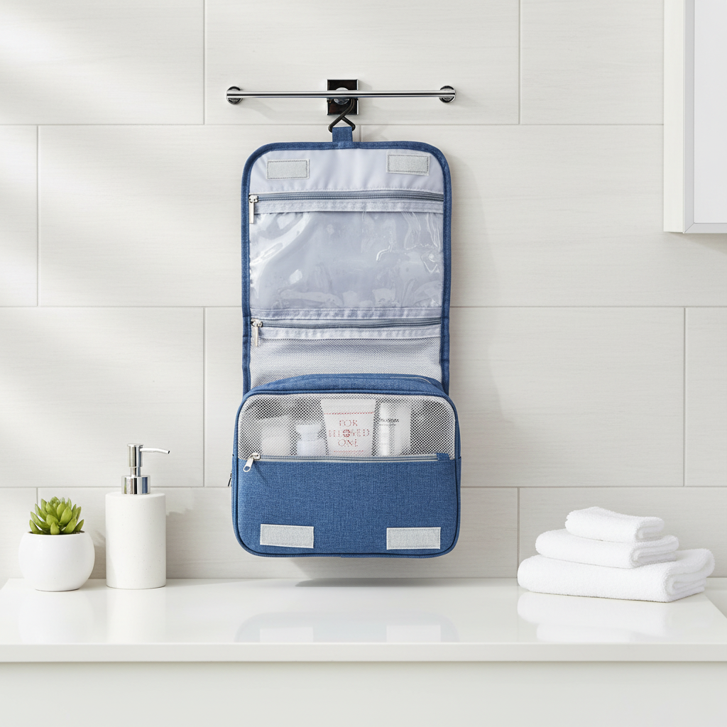 Customized Logo Toiletry Bag Portable Water-Resistant Hanging Large Capacity Polyester Travel Cosmetic Bags