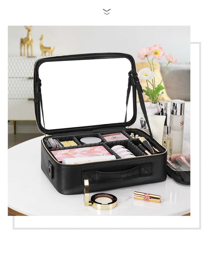 Makeup Bag with Lighted Mirror, Travel Make up Train Case with Adjustable Brightness Vanity Mirror and Detachable Adjustable Dividers Cosmetics for Women