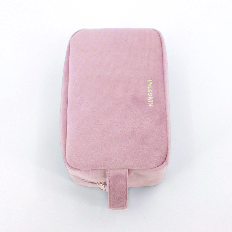 BSCI Certified Large Capacity Velvet Cosmetic Bag Sturdy Handle Travel Makeup Organizer Custom Color logo Private Label