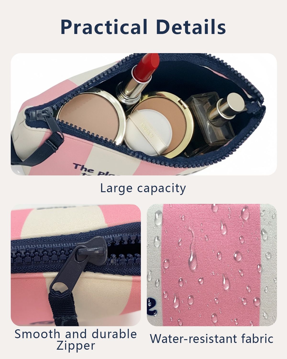Travel Cosmetic Neoprene Bag Waterproof for Toiletry Storage with Zipper Closure for Spot Diving Printed Stripes Portable
