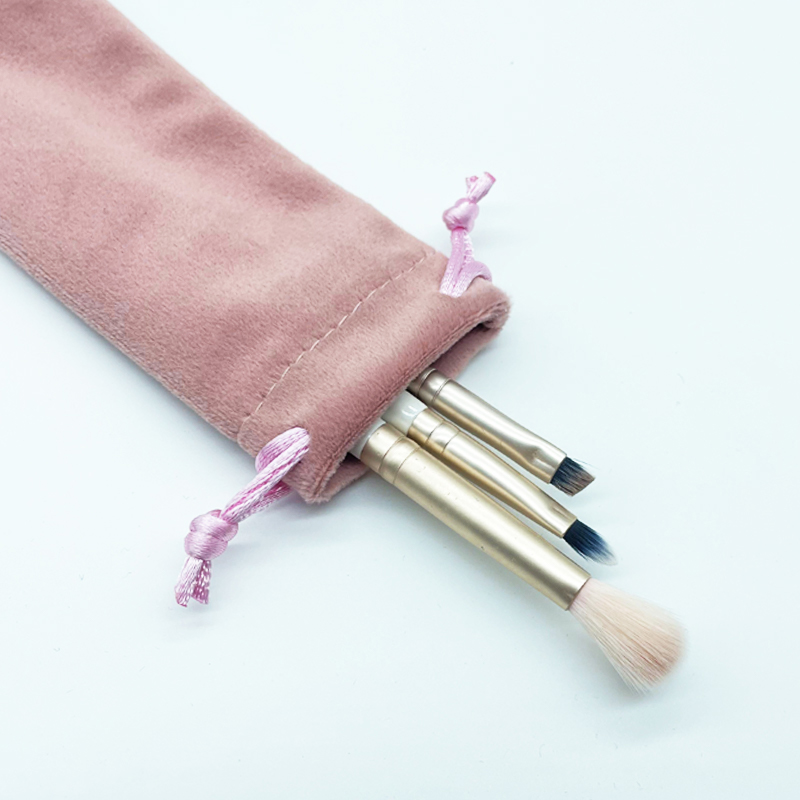 Custom Logo Long Style Recyclable Drawstring Pen Bag Pencil Lipgloss Jewelry Packaging Makeup Bag Velvet Pouch