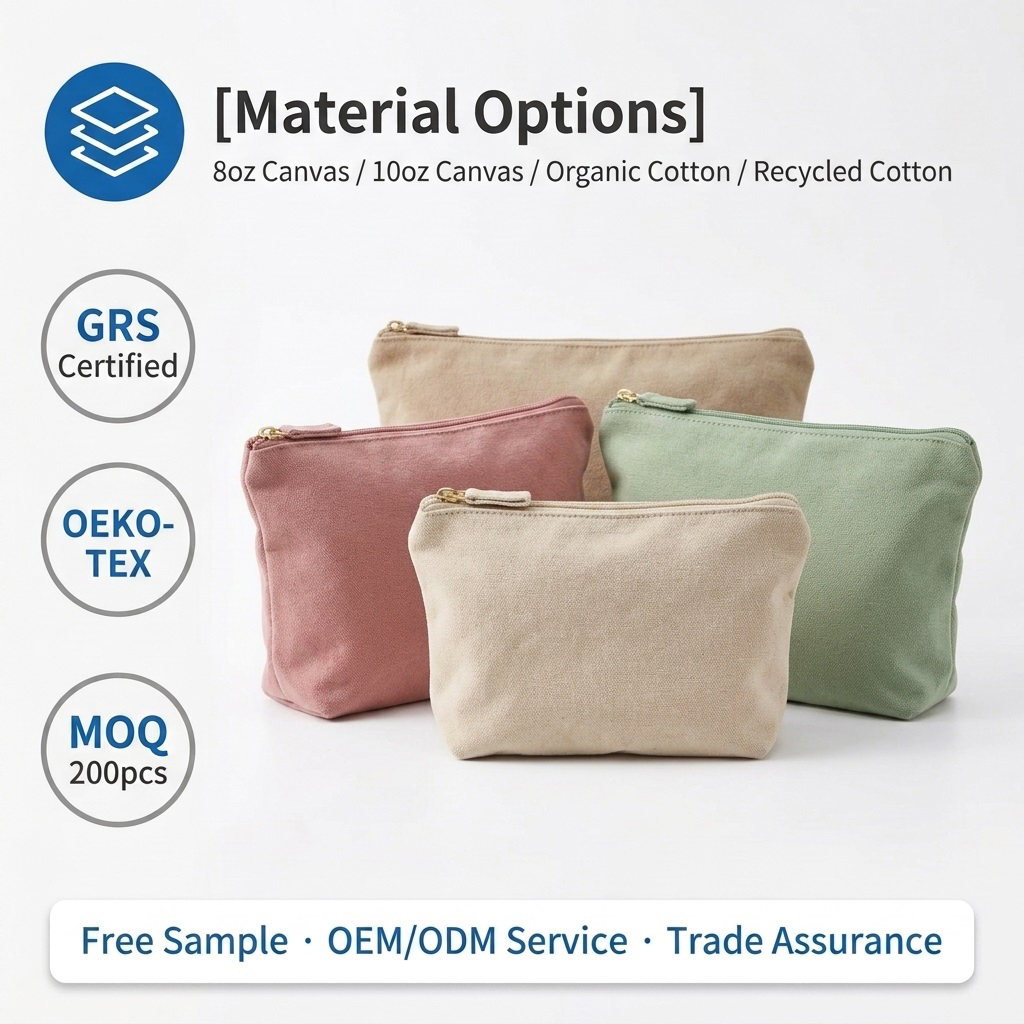 Custom Print Logo Cotton Makeup Bags Reusable Canvas Cosmetic Pouch Portable Pencil Bag With Zipper Make Up Brush Bag