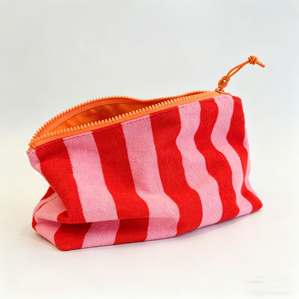 Personalized Stripped Travel Bag Monogram Terry Cloth Makeup Bag Custom Initials Cosmetic Beach Bag