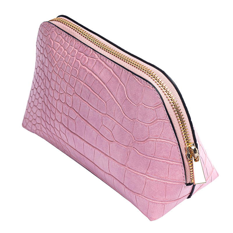 Luxury Vegan Crocodile Pattern PU Cosmetic Bag for Women High Quality Custom Logo Metal Zipper Closure High Capacity Fashion Bag