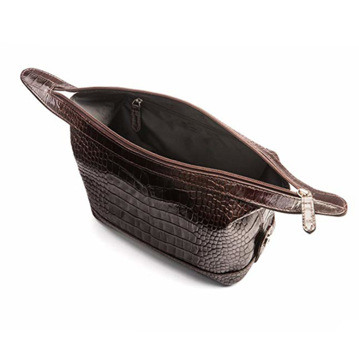 Men's Fashion Genuine Leather Travel for Toiletry Bag with Crocodile Embossed Zipper Alligator Pattern Cosmetic Case