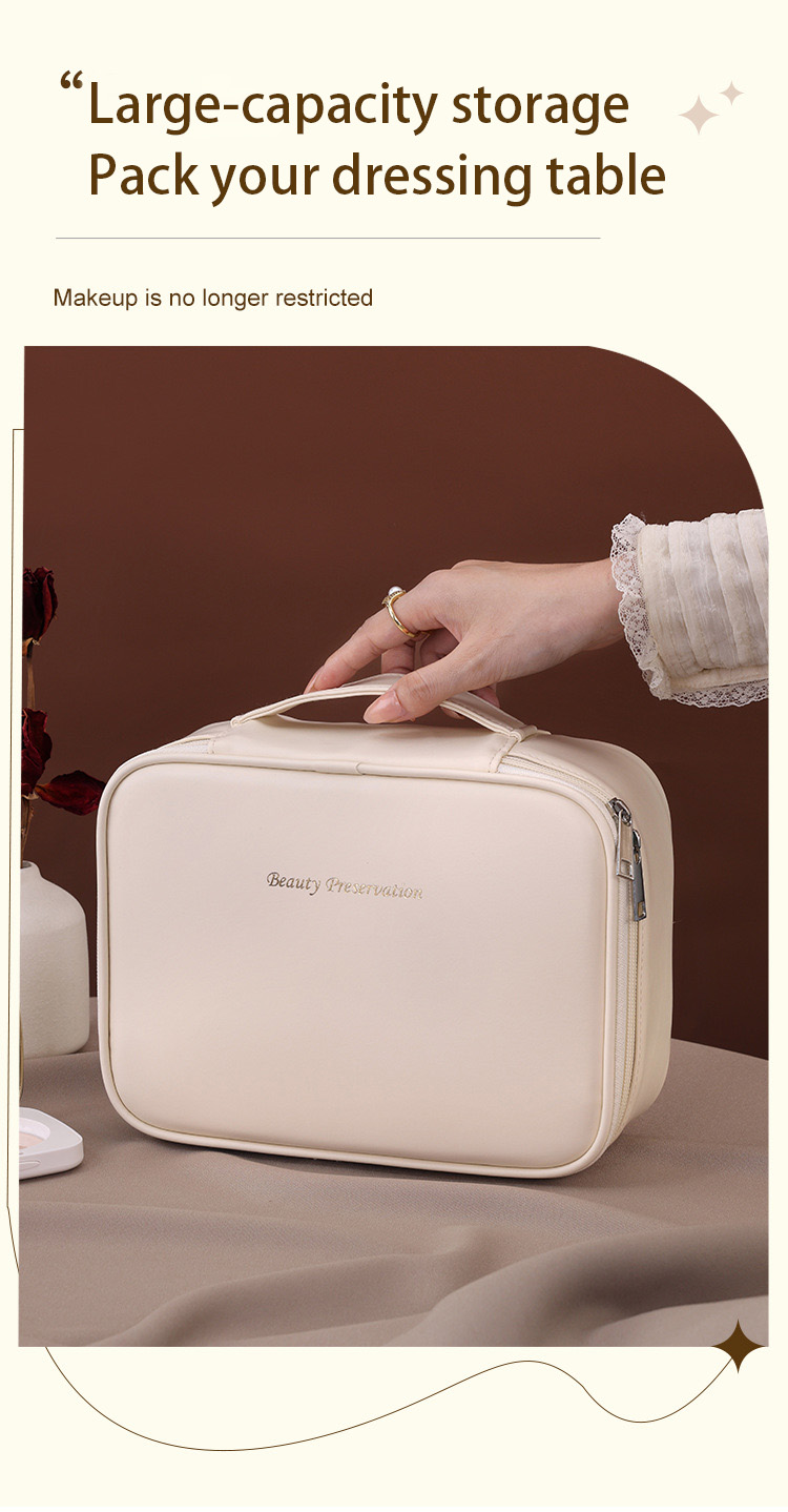 Custom Logo Fashion Outdoor Large Makeup Bag Multifunctional Zipper PU Soft Handle Waterproof Travel for Organizer