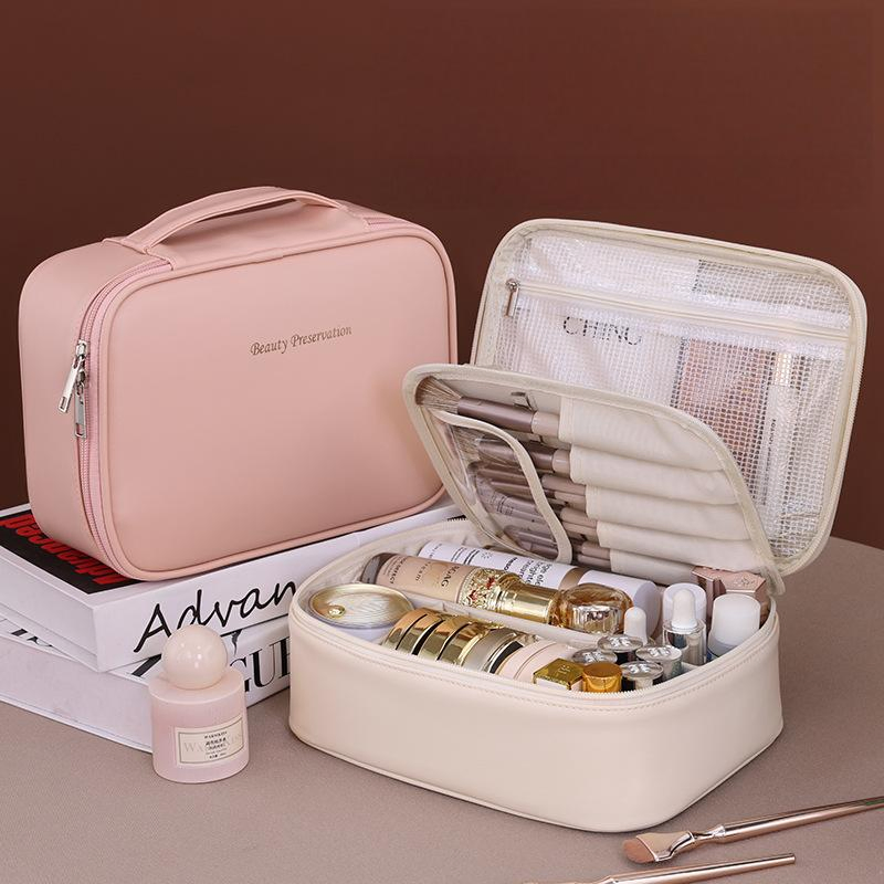Fashion Large Capacity Travel Vanity Case Waterproof PU Professional Cosmetic Makeup Bag