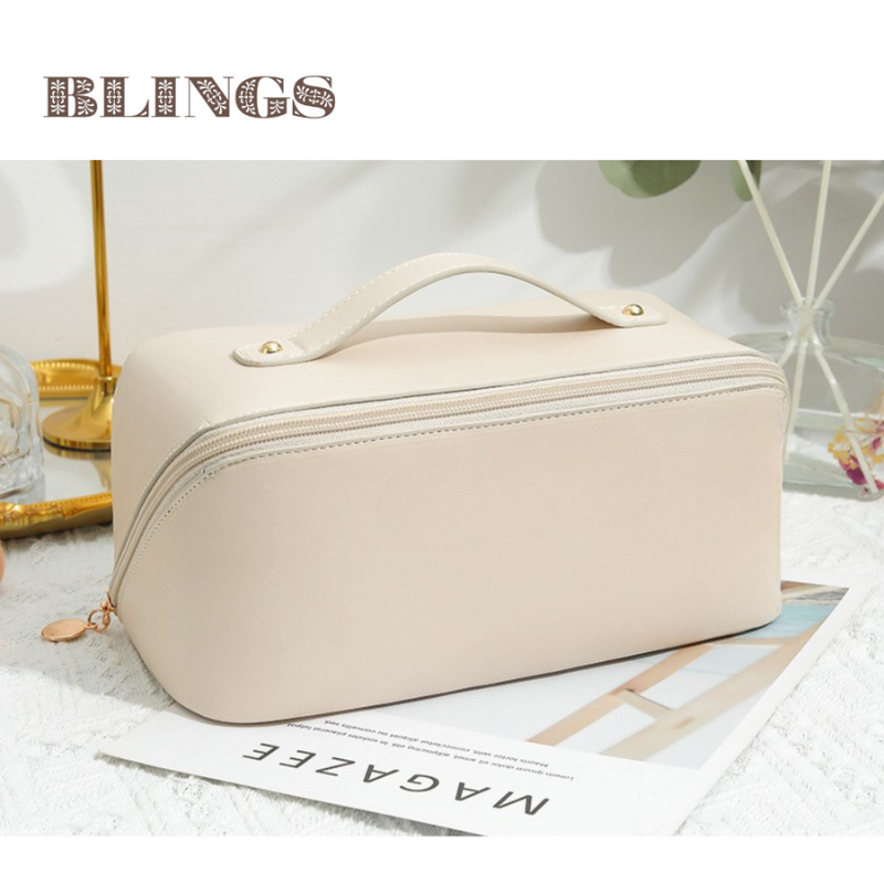 Wholesale Custom Portable PU Leather Cosmetic Bag for Women Pink Travel