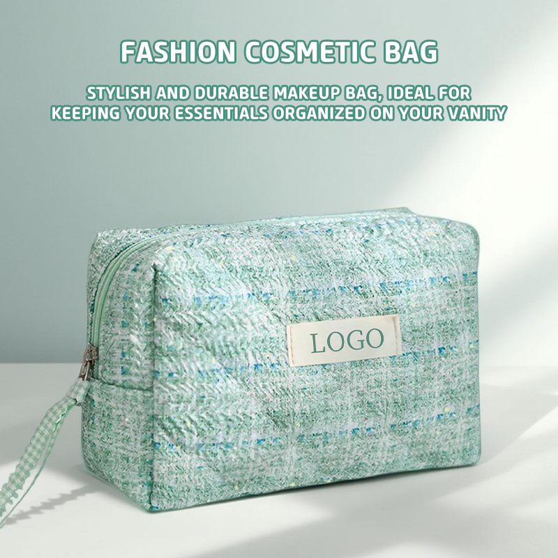 Premium Small Clear Fabric Cosmetic Bag Woven Textured Cute Fashional Large Capacity Zipper Closure Handled Customizable Logo