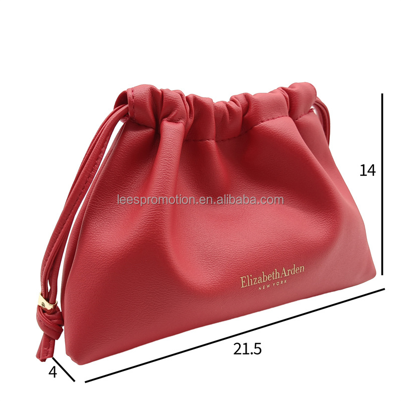 Custom Private Label Waterproof Leather Makeup Cosmetic Bag Leather Drawstring Bag