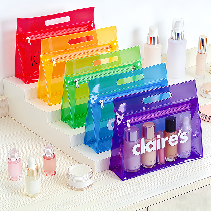 Custom Logo Large Eco-Friendly For Storage Plastic Pouch Waterproof Zipper Professional Cosmetic Bag PVC Clear Travel
