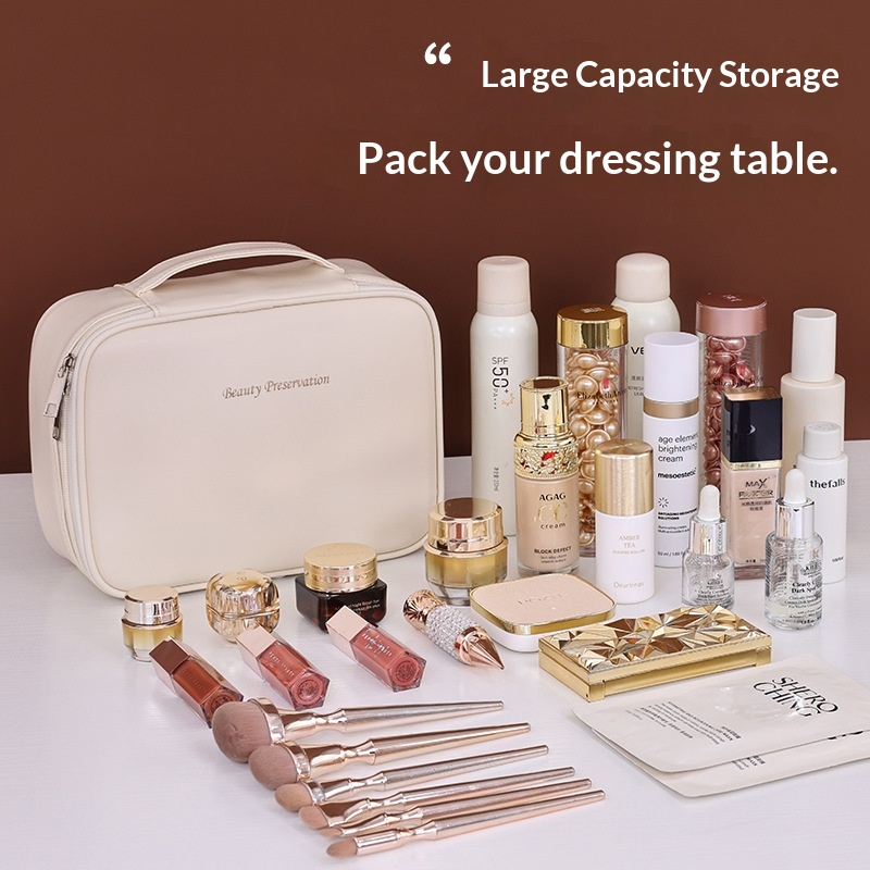 New Fashion Large Capacity PU Zipper Storage Makeup Bags Portable Travel Tote for Bag Make up Brush Cosmetic Case