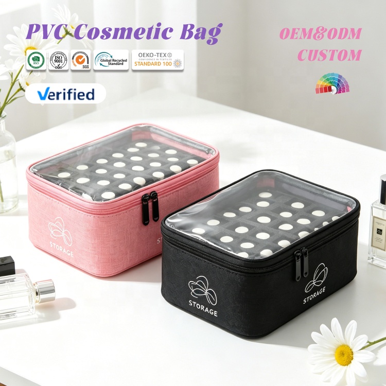 Wholesale Custom Portable Women Makeup Travel Bag Waterproof Clear PVC Transparent Cosmetic Bag