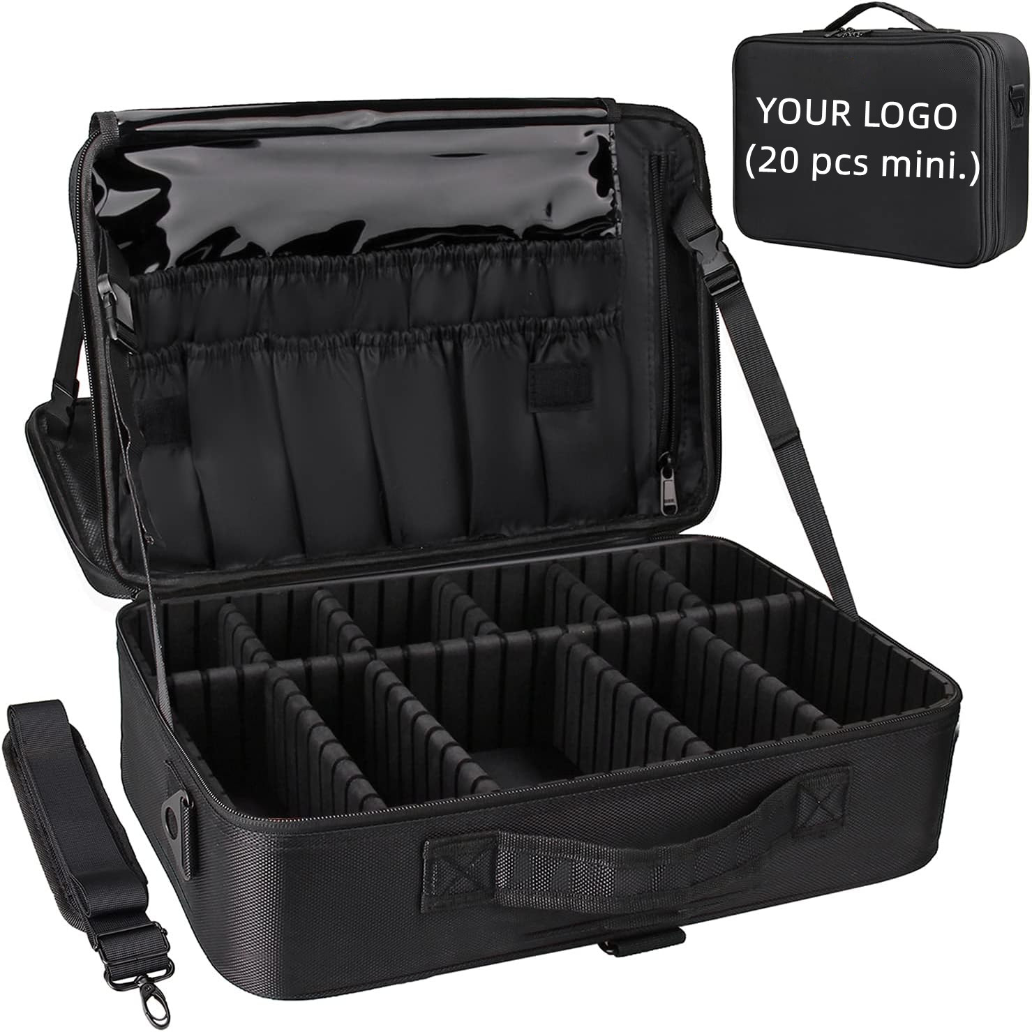 Waterproof Large Professional Makeup Bag With Adjustable Dividers 3-Layer Travel Cosmetic Train Case For Artists &amp; Salon