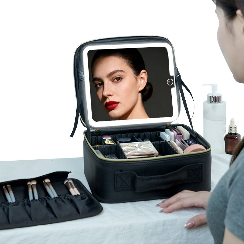Portable LED Desktop Mirror Makeup Case With Personalized Foldable Design Large Capacity Makeup Storage Bag Essential For Beauty