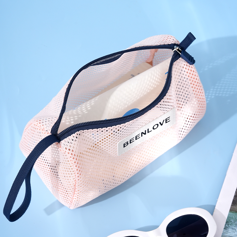 Reusable Water Resistant Mesh Zipper Bag Travel Makeup Cosmetic Bag Eco-Friendly Portable Letter Pattern Fashion