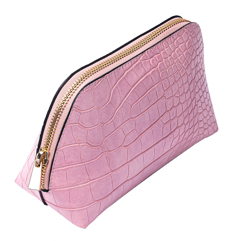 Luxury Vegan Crocodile Pattern PU Cosmetic Bag for Women High Quality Custom Logo Metal Zipper Closure High Capacity Fashion Bag