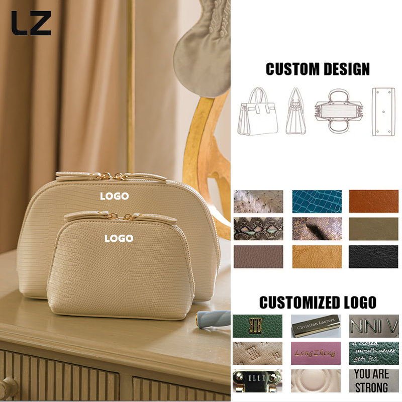 LZ Recycled Dome Makeup Bag Leather Waterproof Travel Toiletry Bag Small Cosmetic Pouch For Women Purse Home Storage Organizer