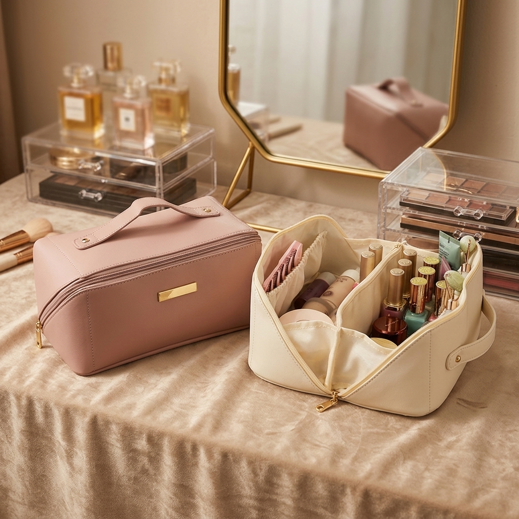 Factory Directly Fashion PU Zipper Large Capacity Portable Makeup Travel Cosmetic Bag Customization Acceptable OEM ODM