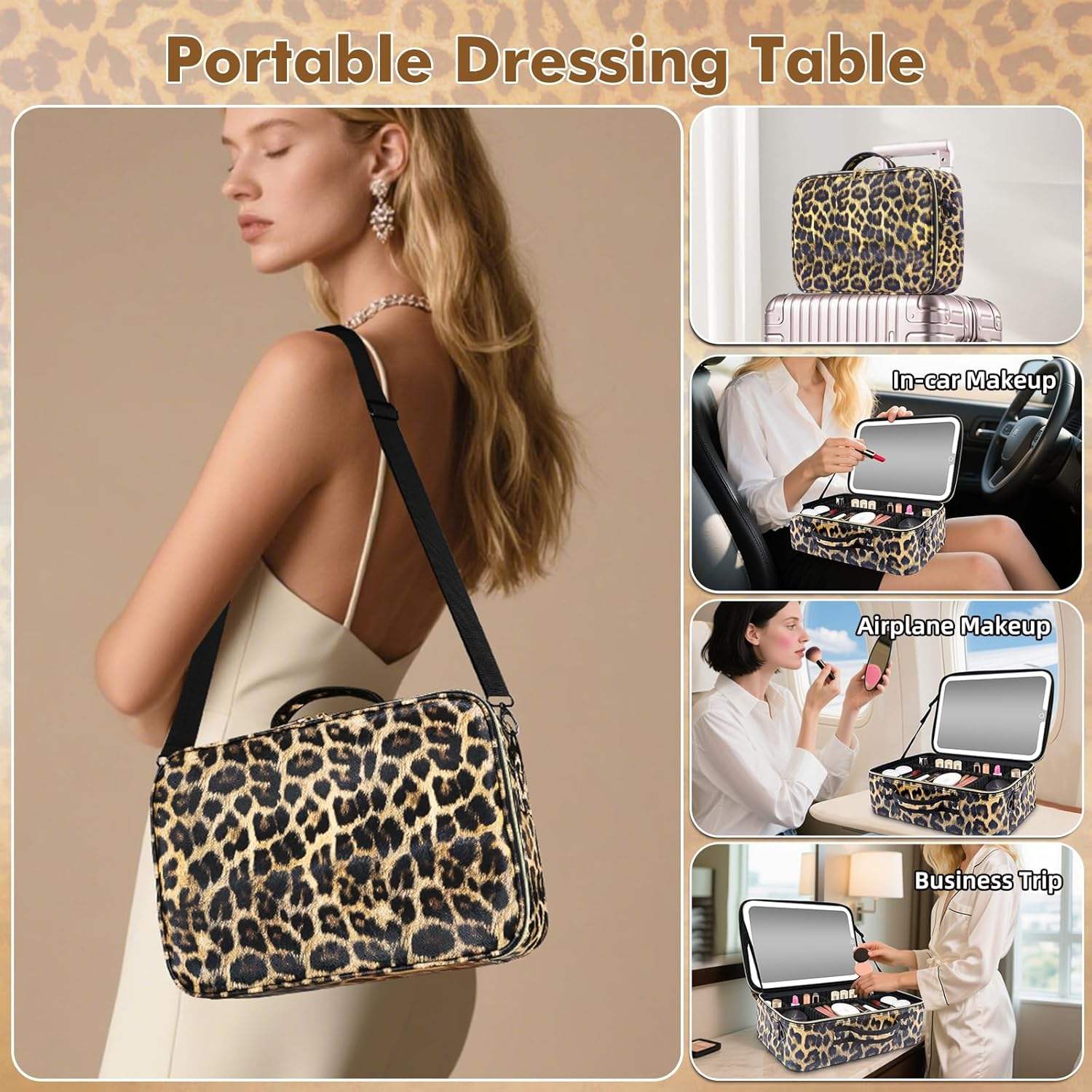 Outdoor Professional Women's Makeup Organizer Travel Cosmetic Bag with LED Mirror Zipper Closure Waterproof Large Capacity
