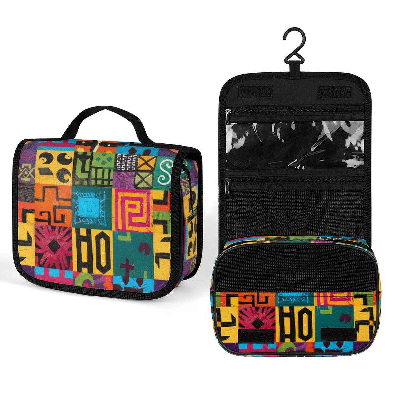 1 Piece Custom Design Pattern African American Style Boho Aztec Toiletry Makeup Cosmetic Hanging Bags