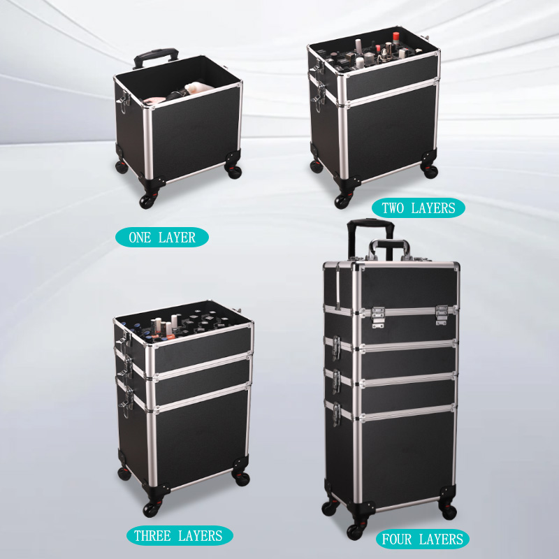 Large Capacity Makeup Case With trolley Makeup Travel Professional Rolling train case with trays for Nail Polish Technician