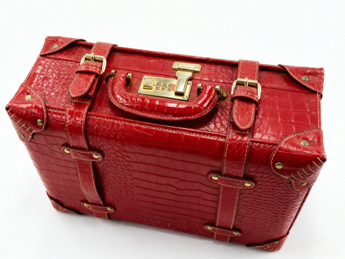 Custom Red Crocodile Embossed PU Leather Cosmetic Suitcase Makeup Organizer Zipper Large Combination Lock Luxury Beauty Gift