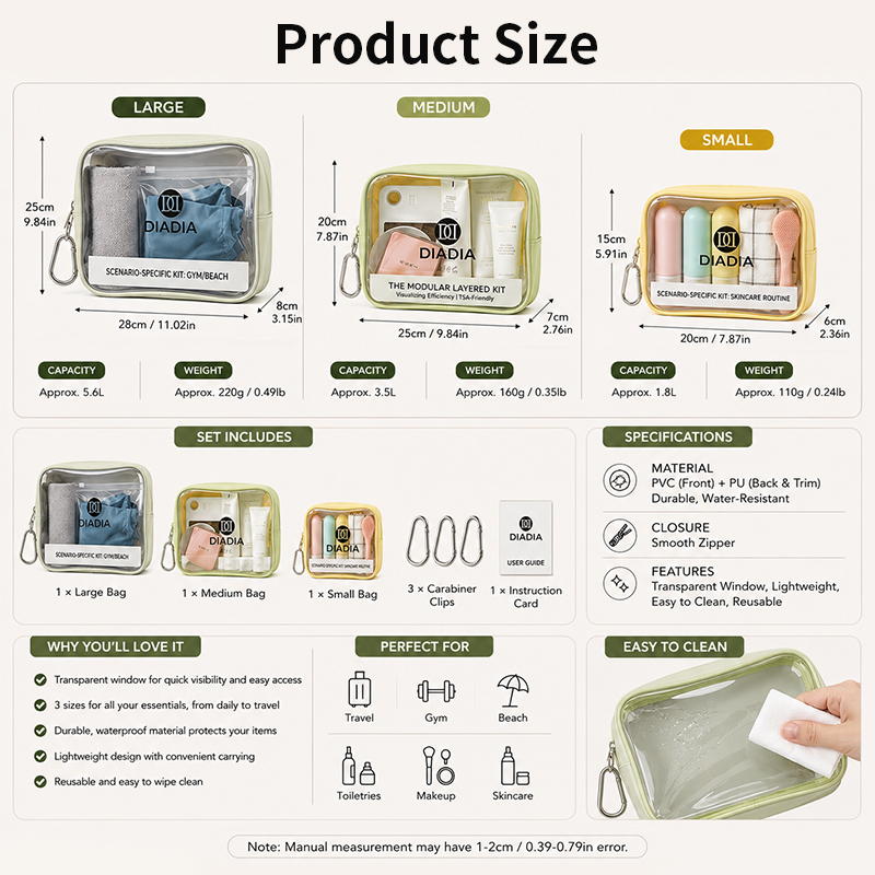 Custom Logo New Fashion Large Waterproof PVC Clear Transparent Cosmetic Makeup Bag Eco-Friendly Portable Zipper Large Capacity