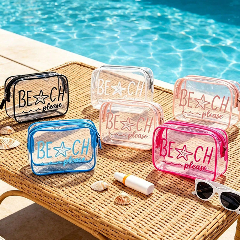 Beach Print Clear Pvc Cosmetic Bag Waterproof Transparent Makeup Pouch Multi-Purpose Travel Organizer Bag Summer Use