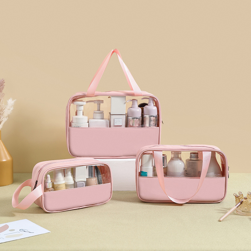 Portable Travel Cosmetics Storage Custom Logo PU Transparent Toiletry Pouch Clear Makeup PVC Cosmetic Bag