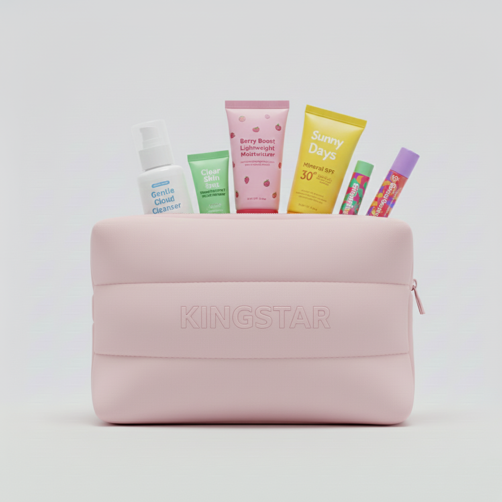 Customer Logo Quilted Puffy Fashion Zipper Neoprene Candy Soft Handle Cosmetic Makeup Organizer Bag Bubble Pouch Beauty Skincare