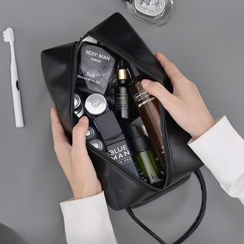 Simple Large PU Leather Cosmetic Bag Portable Women Makeup Vanities Bag Waterproof Men Travel Toiletry Bag Cosmetics Organizer