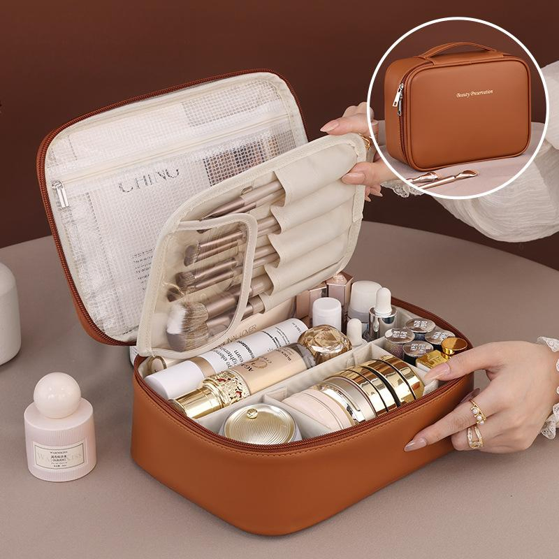 Fashion Large Capacity Travel Vanity Case Waterproof PU Professional Cosmetic Makeup Bag