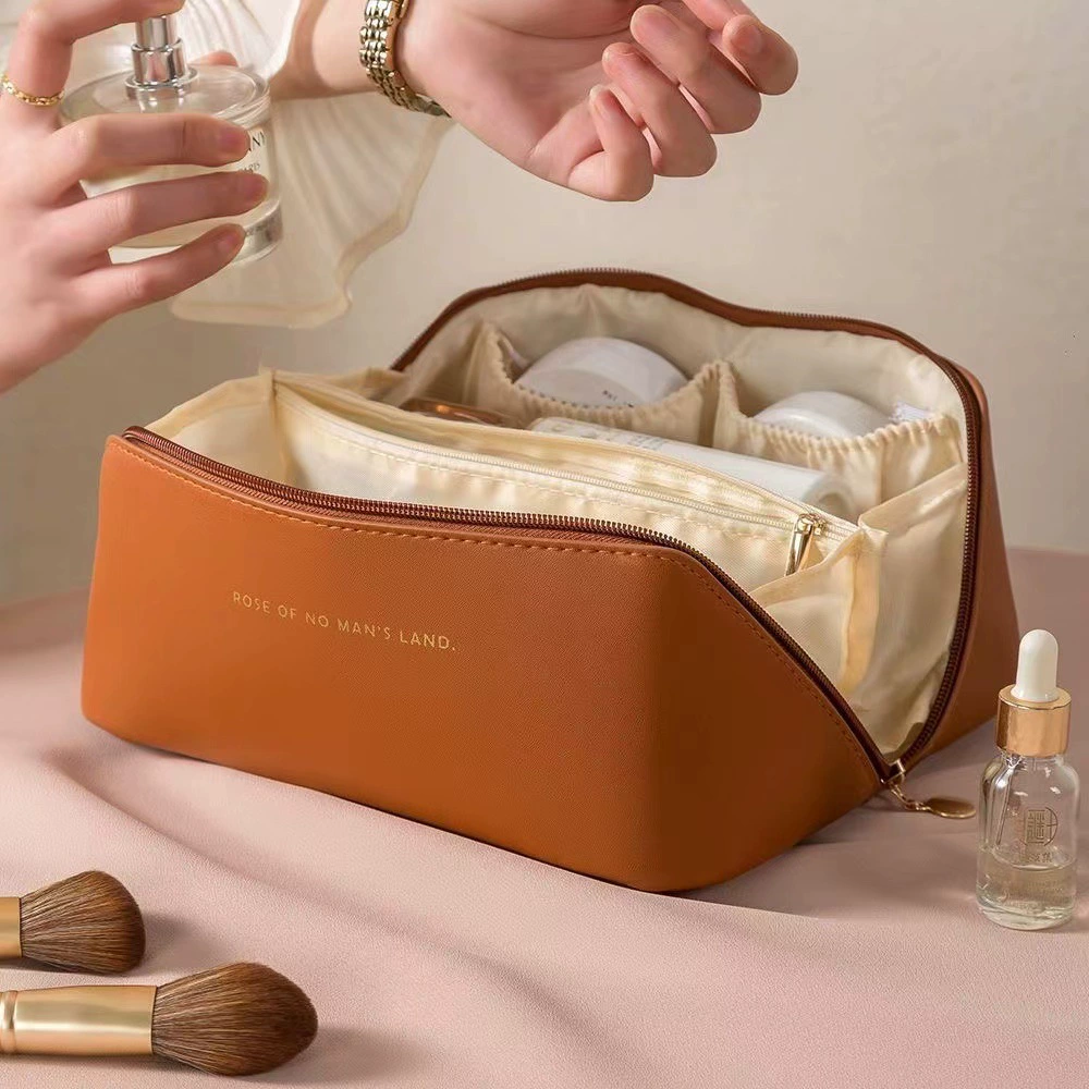 High Quality PU Pillow Bag Multi Layer Makeup Bag Storage Travel Toiletry Thickened Waterproof Storage Bag